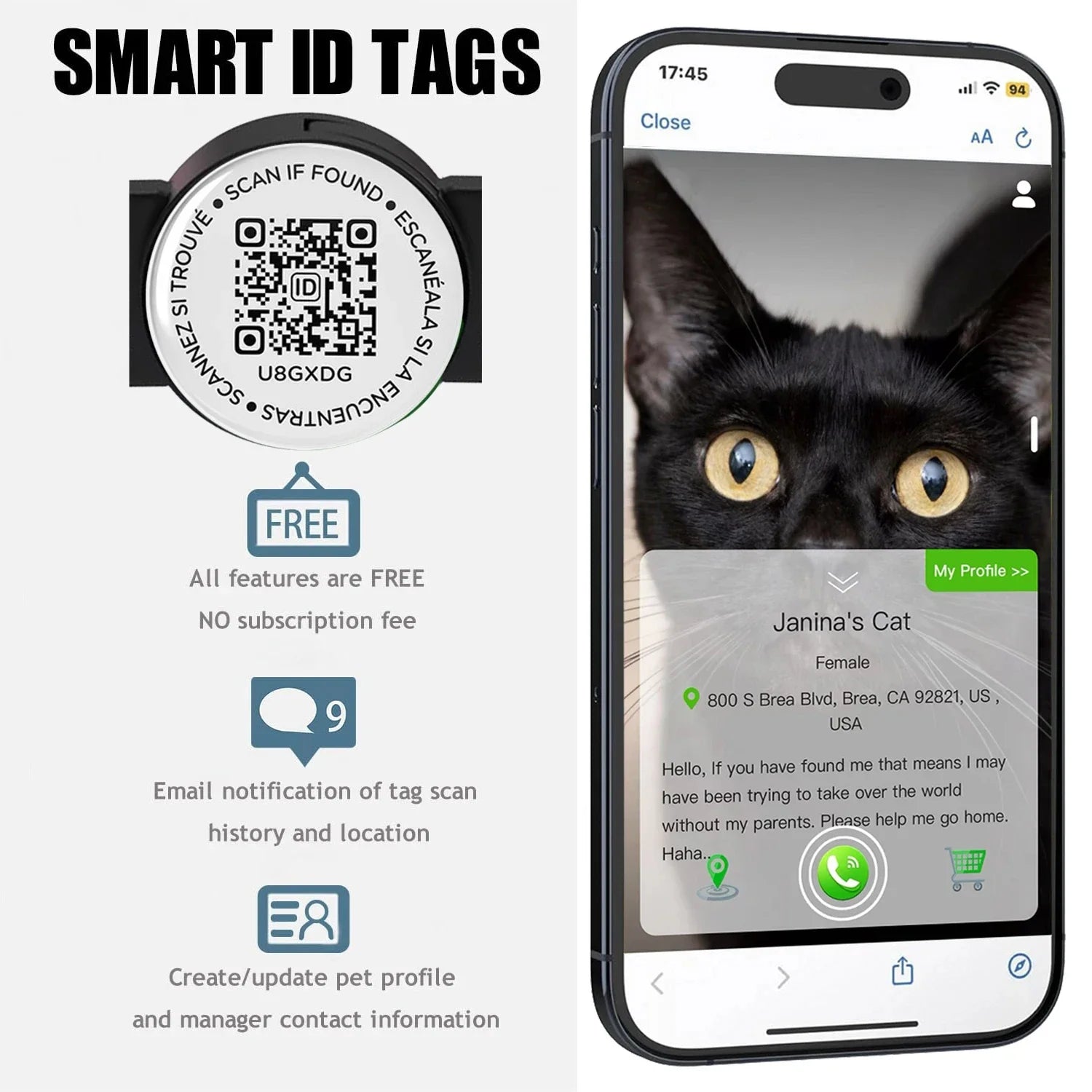 QR Code Pet Tag Cat Collar Breakaway with QR ID Tag, Puppy Cat Accessories Glow Kitten Collars, Cat Tag, Safety Quick Release