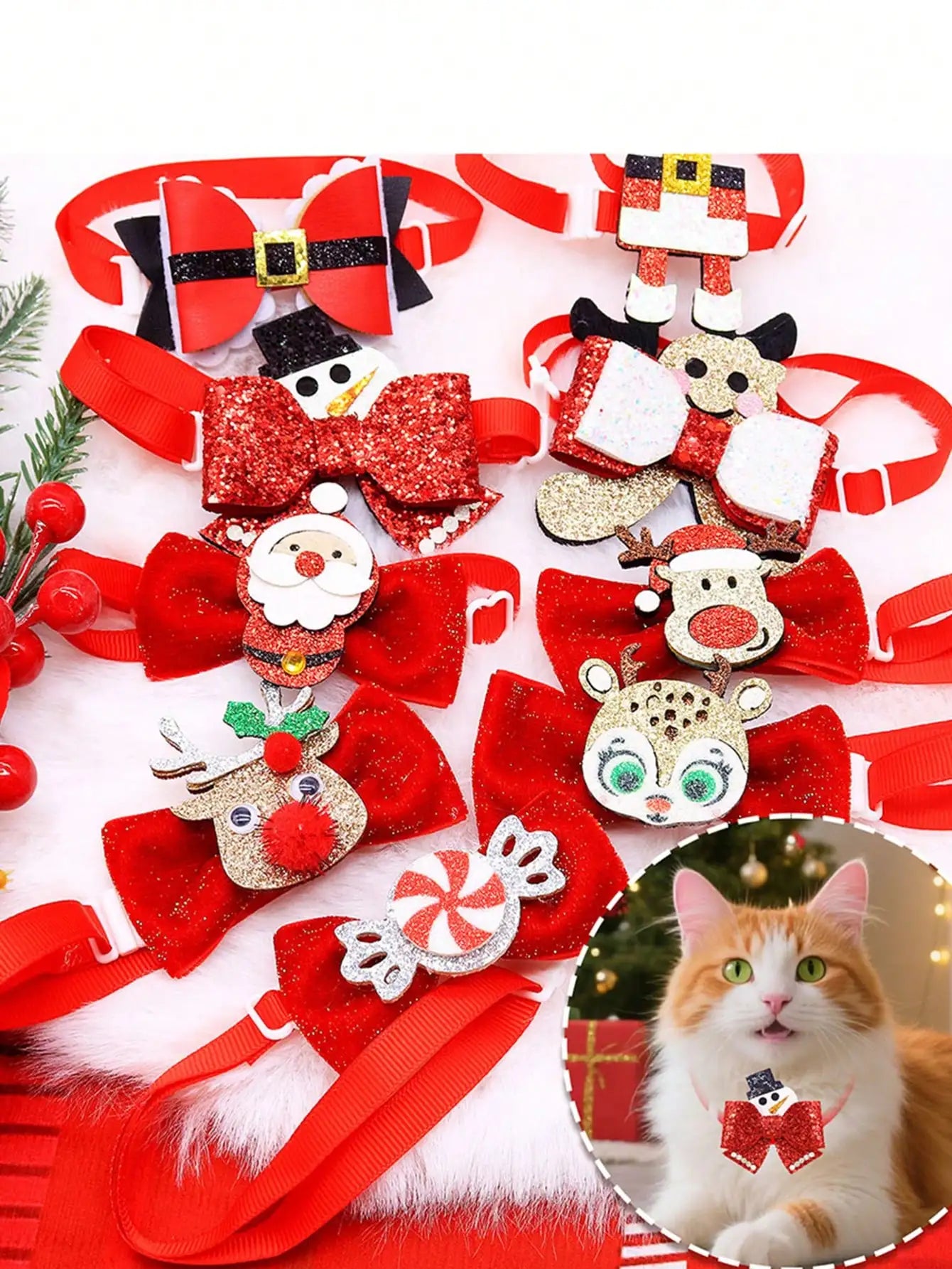 1pc Christmas Pet Bow Tie, Red With Christmas Elements, Mini Cute Tie Suitable For Pet Christmas, Creative Dog Accessories ﻿