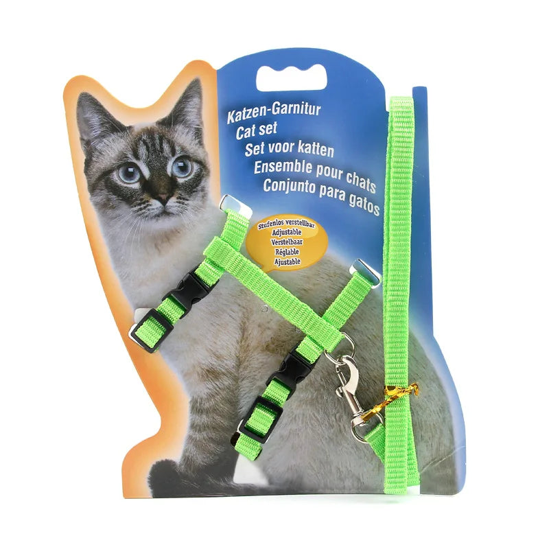 Kitten Harness Leash Adjustable Nylon Pet Traction Solid Color Harness For Cats Solid And Durable Cat Accessories Supplies