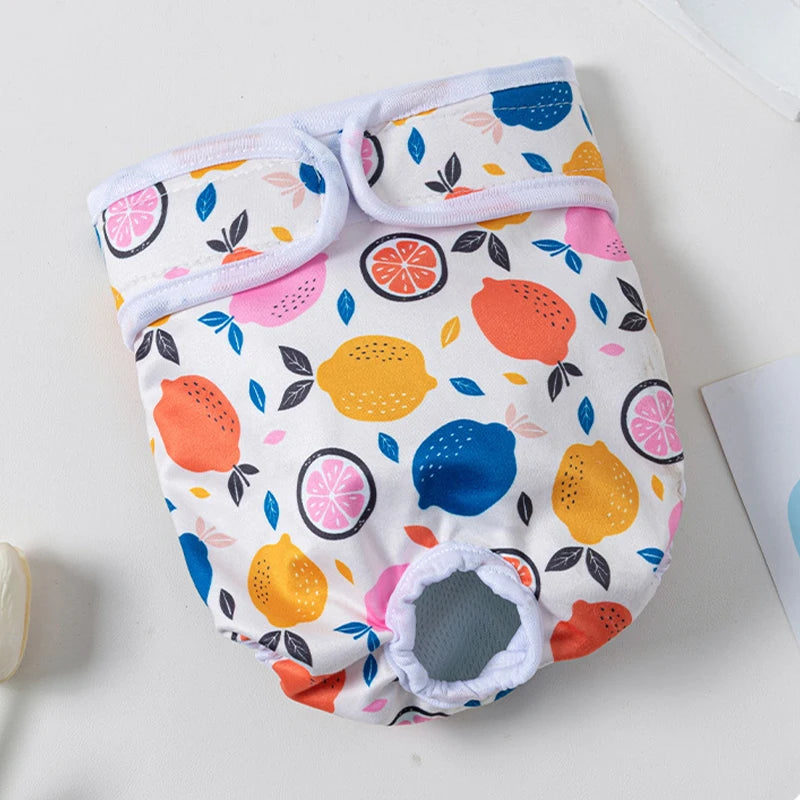 Washable Dog Diapers Female Cute Fruits Print Adjustable Puppy Shorts Dog Clothes Dog Physiological Pants Pet Dog Accessories