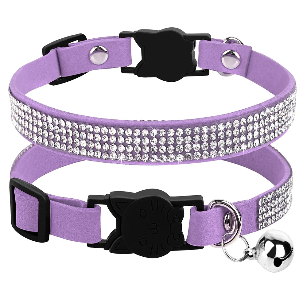 Bling Rhinestone Cat Collar Quick Release Small Dog Cats Collars Adjustable Puppy Kitten Bell Necklace Collars Cat Accessories