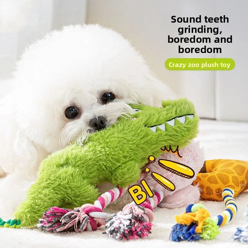 Plush Squeaky Dog Toys Crazy Zoo Plush Sound Toys Human Pet Interactive Tug of War Knot Bite-resistant Pet Toys Outdoor Funny