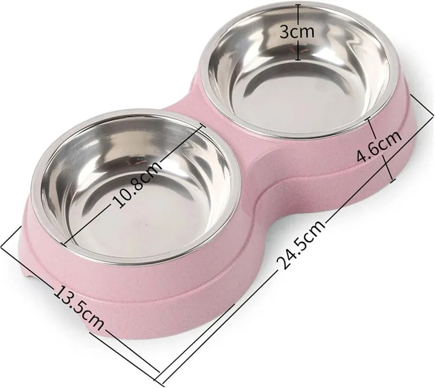 Double Pet Bowls Dog Food Water Feeder Stainless Steel Pet Drinking Dish Feeder Cat Puppy Feeding Supplies Small Dog Accessories