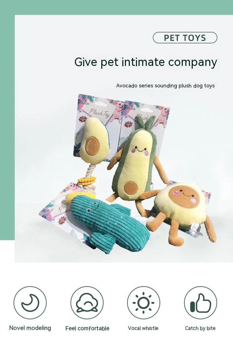 Pet Toys Sound Plush Toys Cute Plants Avocado Series Pet Molars Interactive Toys Cat and Dog Toys Bite Resistant