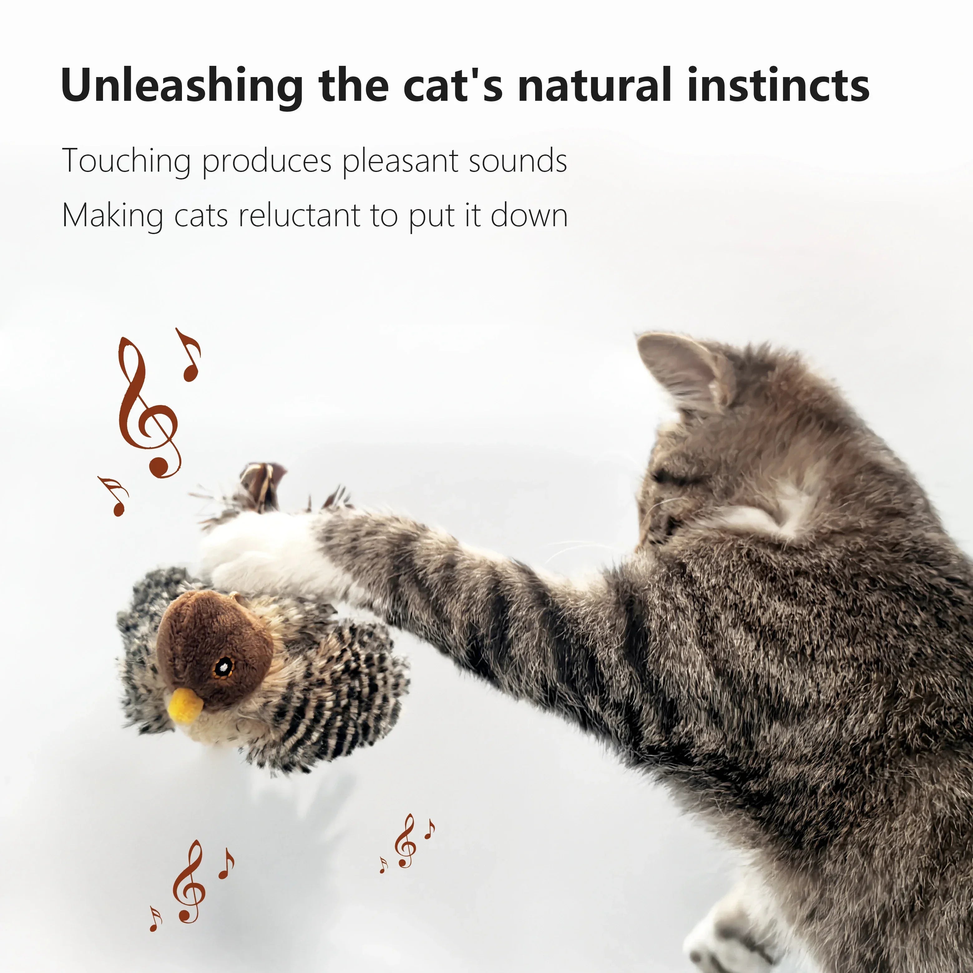 Washable Interactive Cat Toys Plush Flying Bird Squeak Cat Toy Sparrow Catnip Toys Vivid Chirping Simulation Bird Interactive