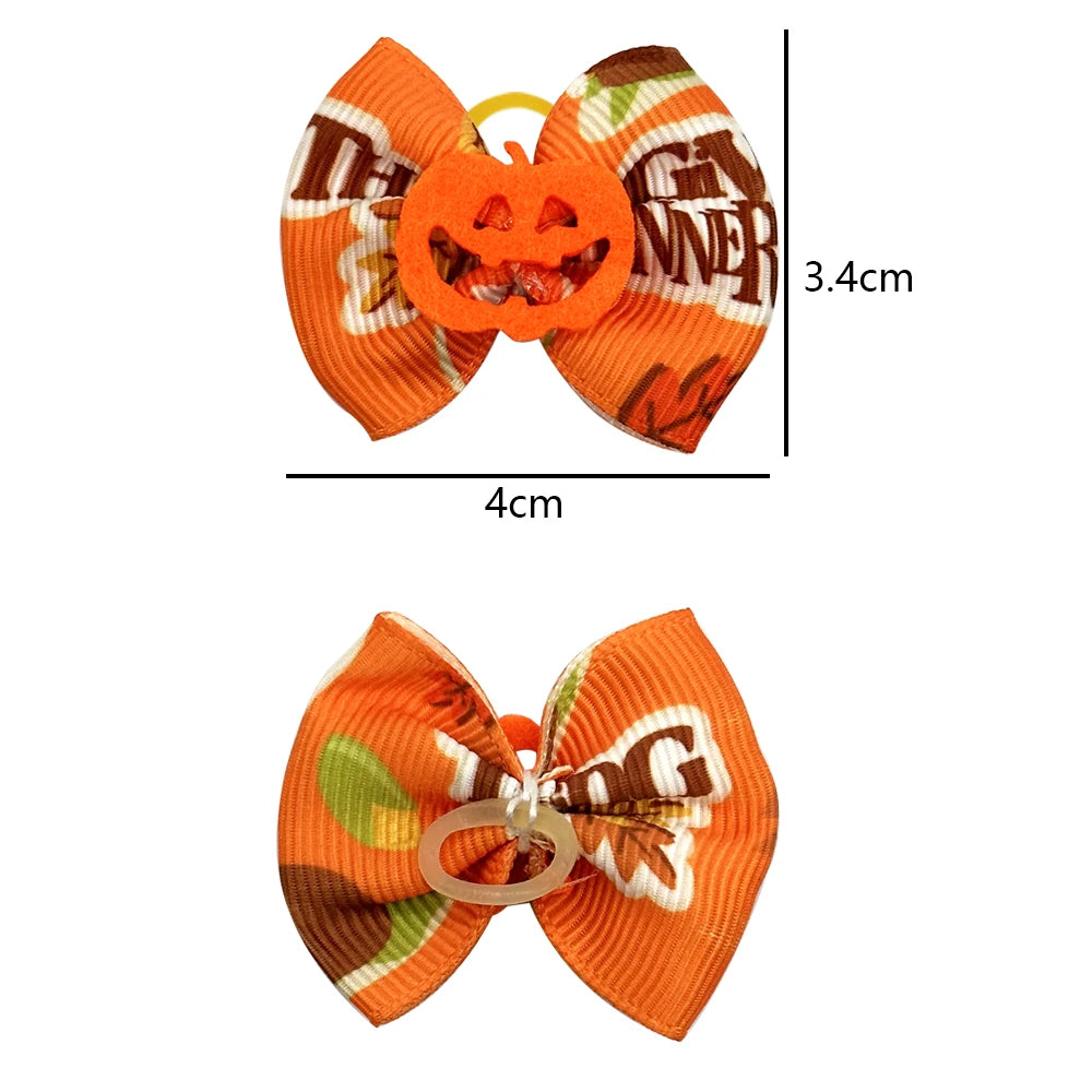 50/100pcs Thanksgiving Autumn Dog Hair Bows with Diomand Dog Accessories Hoilday Bowkont with Rubber Band for Small Dog Supplies