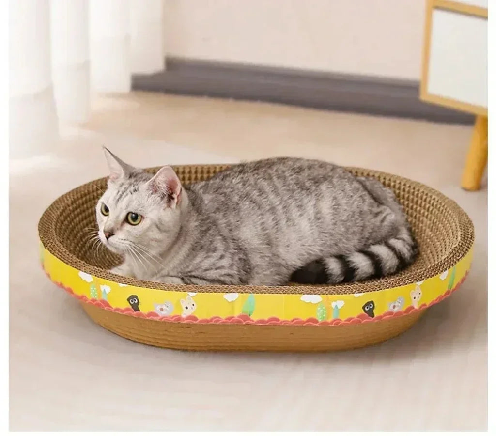 Fun Cat Scratching Board Protect Furniture Grinding Claw Toys Oval Corrugated Paper Wear-resistant Cat Nest Cat Accessories