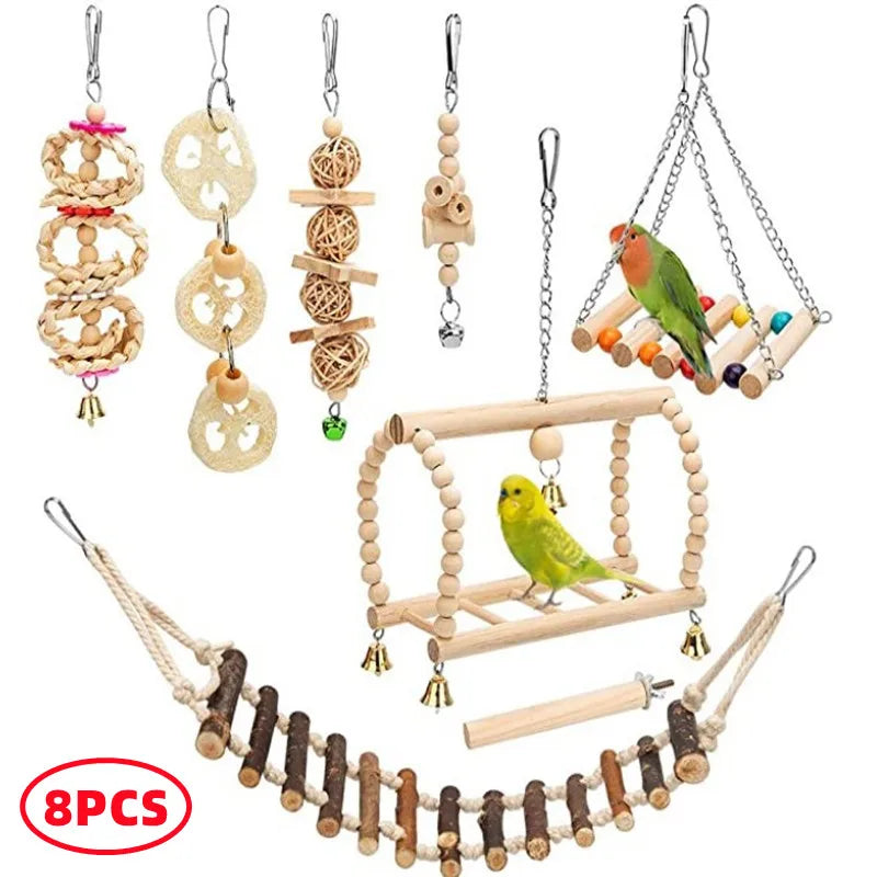 Combination Parrot Bird Toys Accessories Articles Parrot Bite Pet Bird Toy For Parrot Training Bird Toy Swing Ball Bell Standing