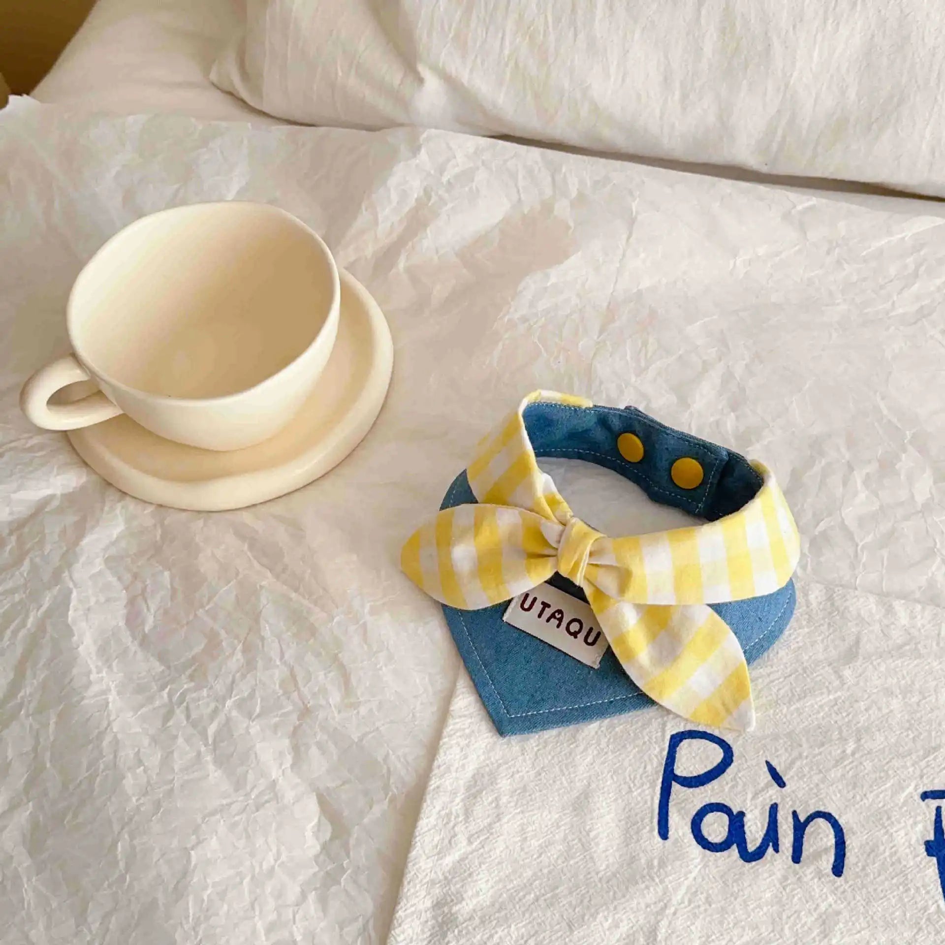 Pet Plaid Drool Bib Cat Bib Blue Denim Scarf Small Dog Teddy Triangle Scarf Pet Dog Accessories Puppy for Small Dogs