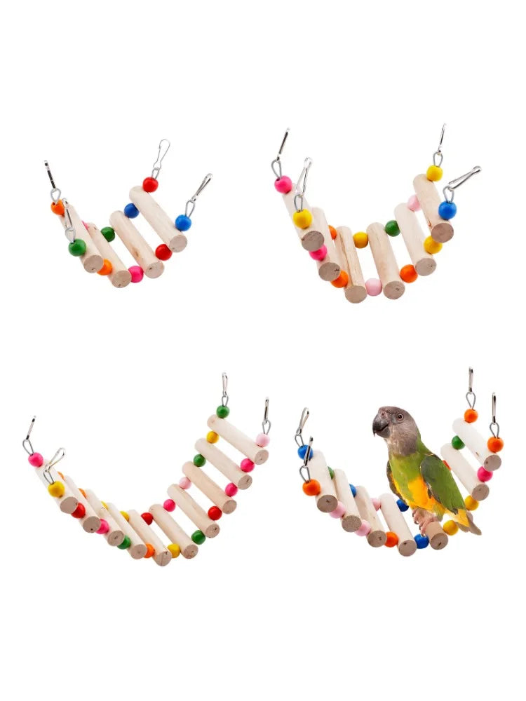 Bird Toys Set Swing Chewing Training Toys Small Parrot Hanging Hammock Parrot Cage Bell Perch Toys with Ladder Pet Supplies 1pc