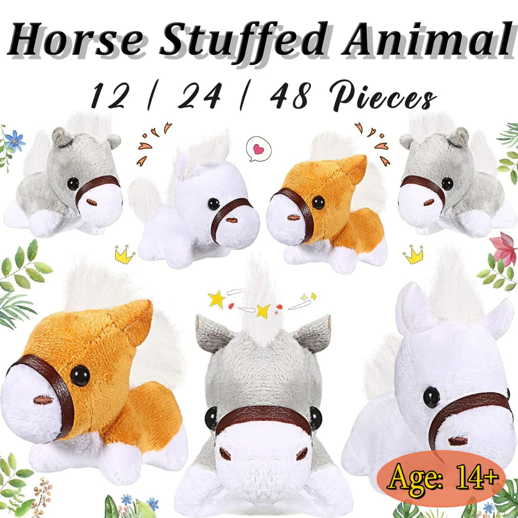 12-48Pcs Horse Stuffed Animal Bulk Toy Horses Plush Stuffed Animals Horses Toys Horse Party Favor Farm Birthday for Boy Girl Kid
