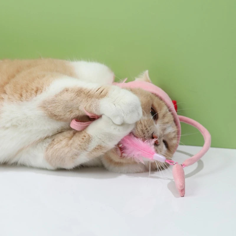 Cat Toys Interactive Teaser Stick Headwear for Cats Kittens Cute Cat Hat with Toys