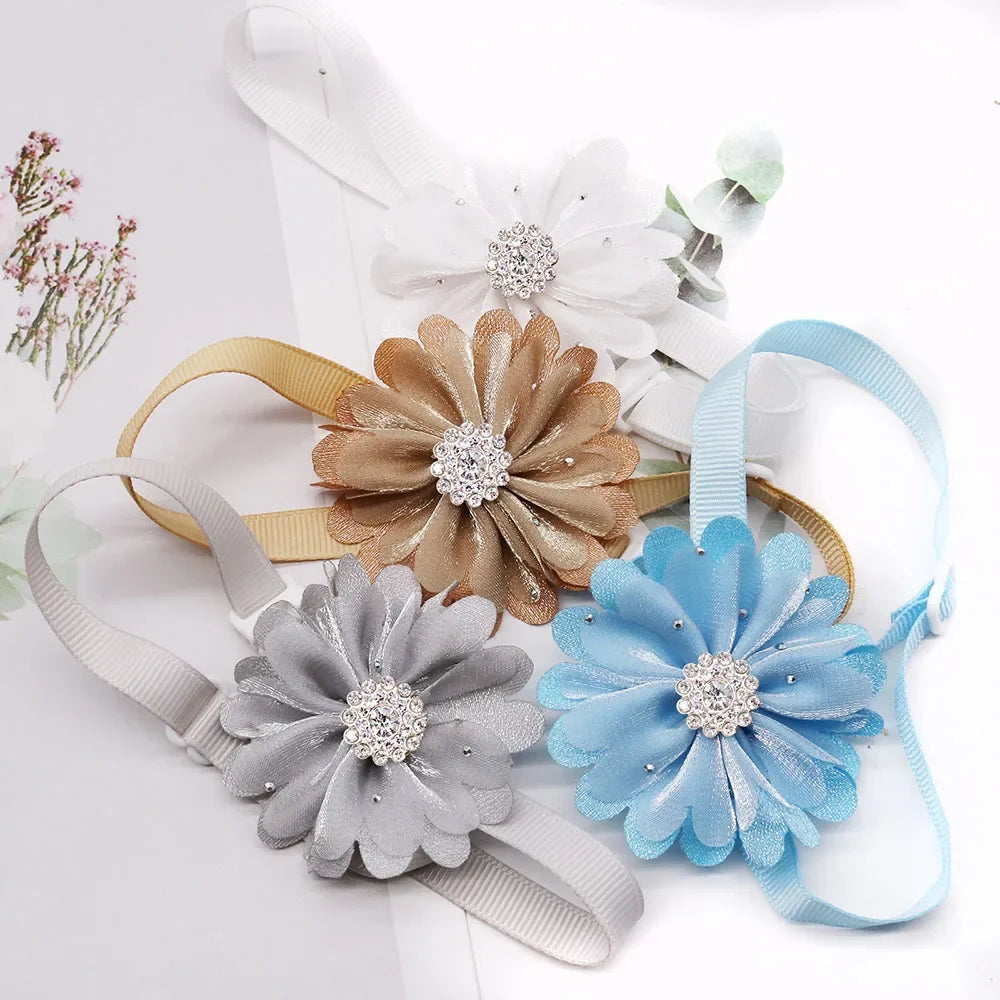 30PCS Fashion Diamond Flower Dog Bow Tie Collar For Dogs Bowties Neckties Pet Grooming Dog Accessories For Small Dogs