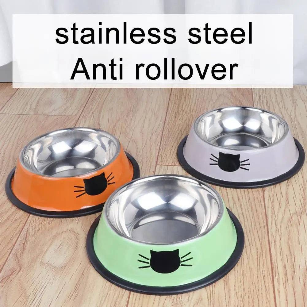 Cat Food Bowl Stainless Steel Kitten Cat Feeder Water Bowl With Non-Slip Rubber Base Small Pet Bowl Cat Accessories Pet Supplies