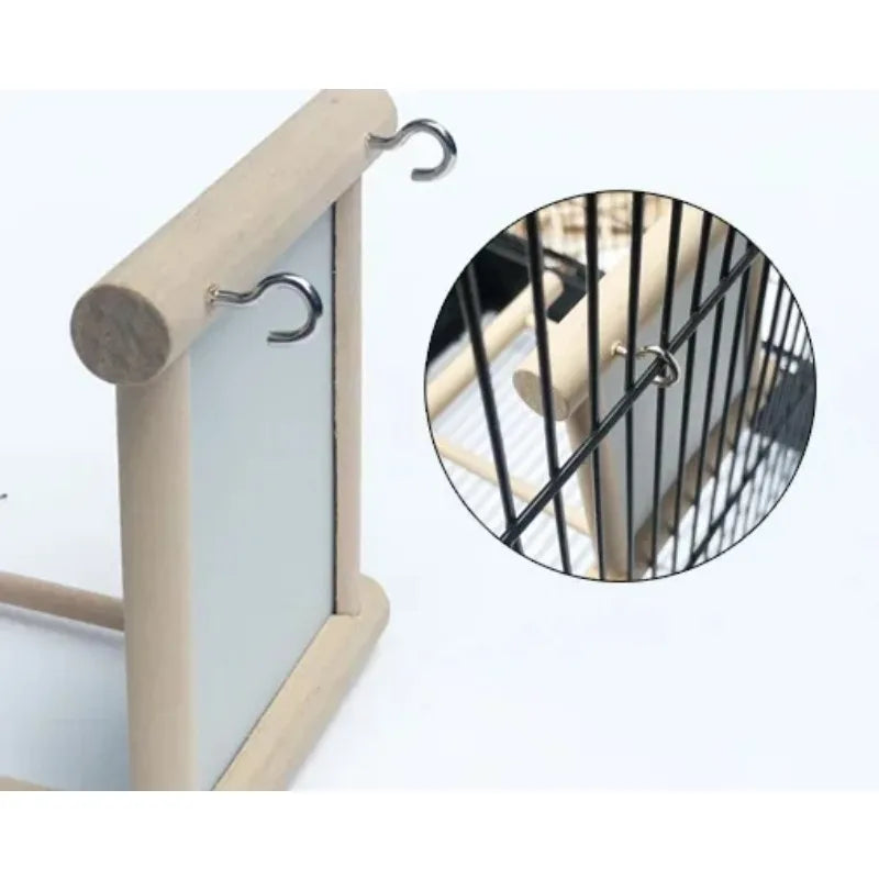 Wooden Pet Toy Mirror Fun Brid Toy for Cockatiel Parrots Small Birds Parrot Toys Pet Parrots Climb Accessories