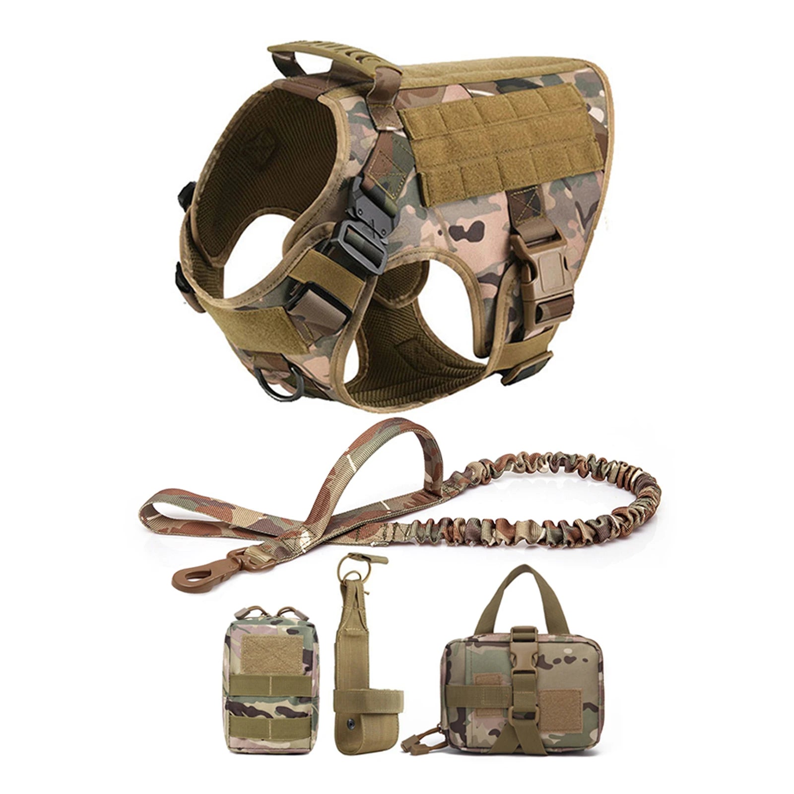 Tactical Large Dog Harness Leash Molle Pouches Pet Golden Retriever French Bulldog Training Vest Harnesses For Dog Accessories
