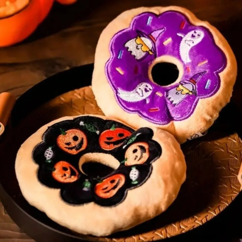 Halloween Dog Toys Pumpkin Ghost Funny Plush Donut Squeaky Pet Toy for Boredom Unstuffed Chew Toy Soft Plush Puppy Toy