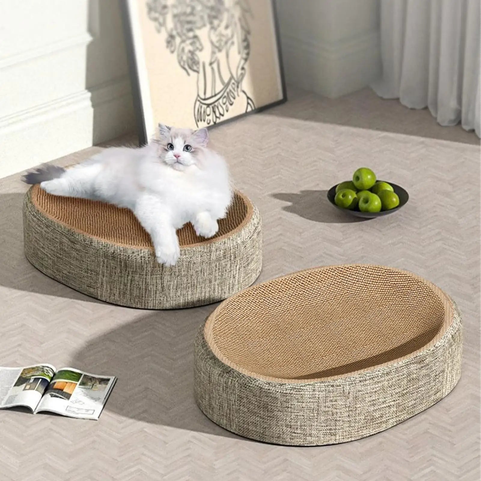New 2in1 Cat Scratching Board Protect Furniture Grinding Claw Toys Oval Sisal Weaving Wear-resistant Cat Nest Cat Accessories