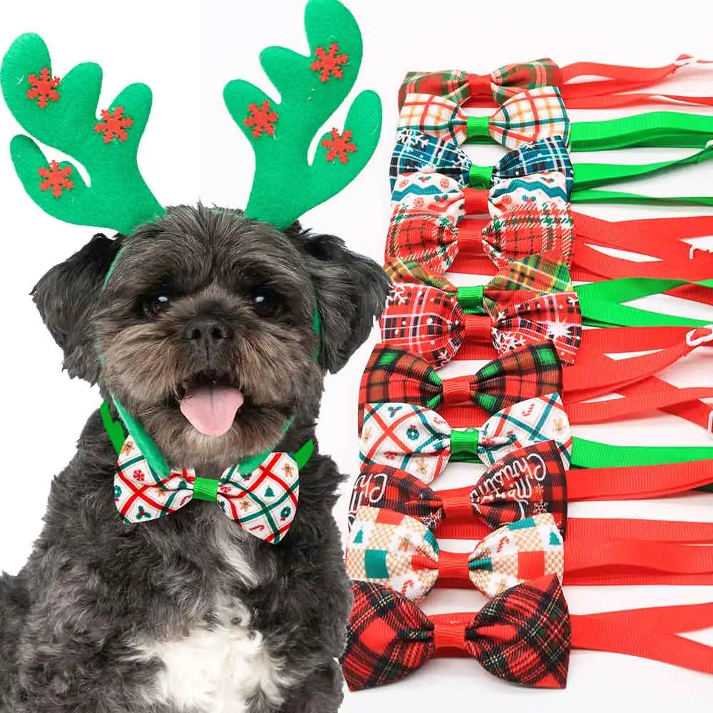 10/30PCS Plaid Pet Cat Dog Bowtie Christmas Puppy Bowties for Adjustable Pet Dog Necktie Collar Dog Accessories for Small Dogs