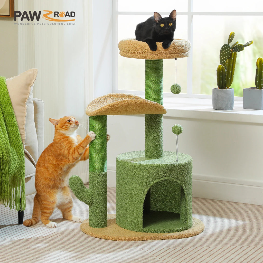 Cactus Cat Tree Small Cat Tower with Spacious Condo,Cozy Hammock,Dangling Ball,Scratching Post Cat Accessories for Indoor Cats