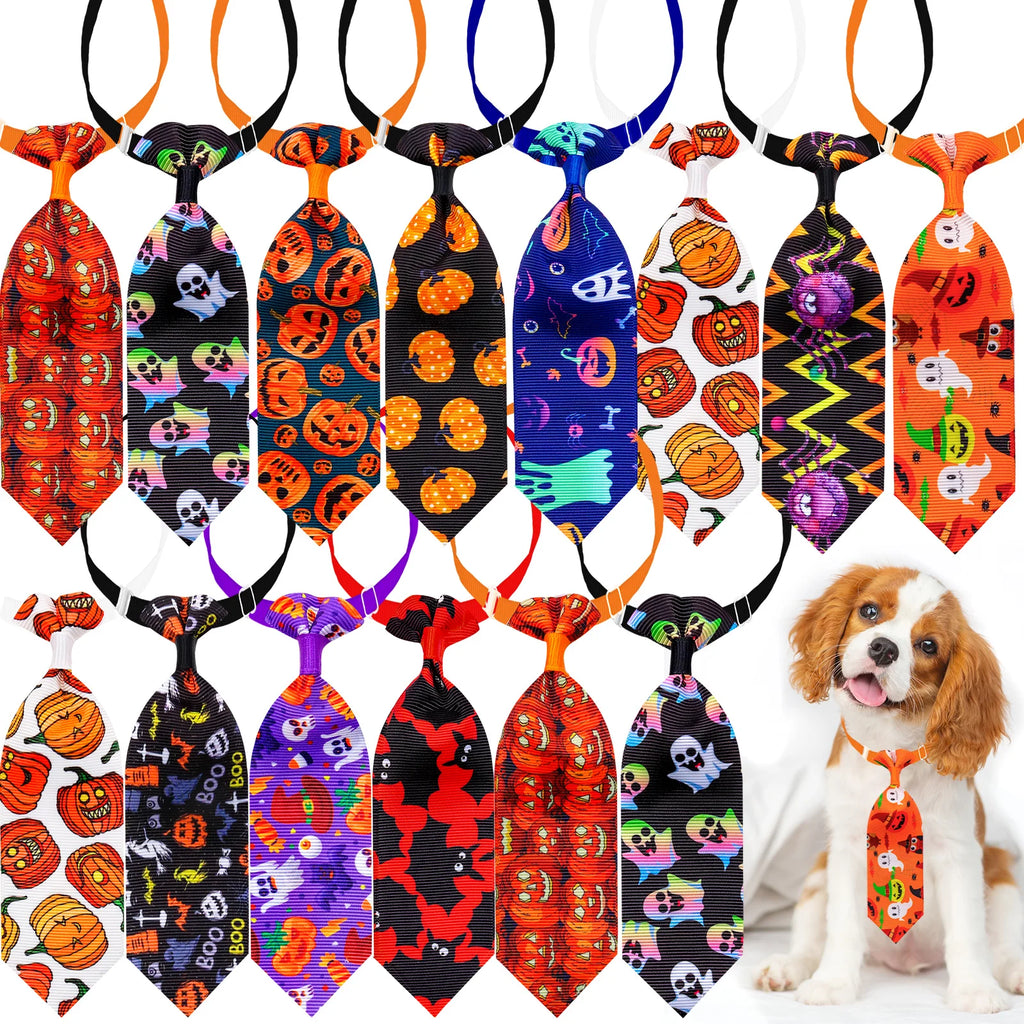 20PCS Pumpkin Print Adjustable Dog Bow Ties Collars Halloween Dog Accessories Puppy Neckties For Dogs and Cats Supplies Bulk