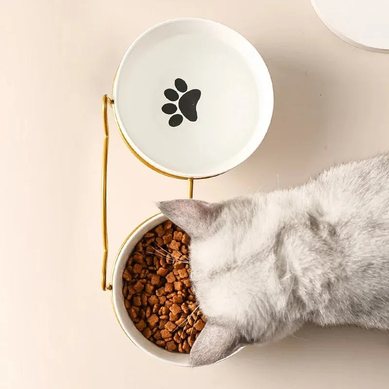 Ceramic Bowl Kitten Puppy Ceramic Bowl 500ML Pet Water Feeder Cat Food Feeding Dish Dispenser with Raised Stand Cat Accessories
