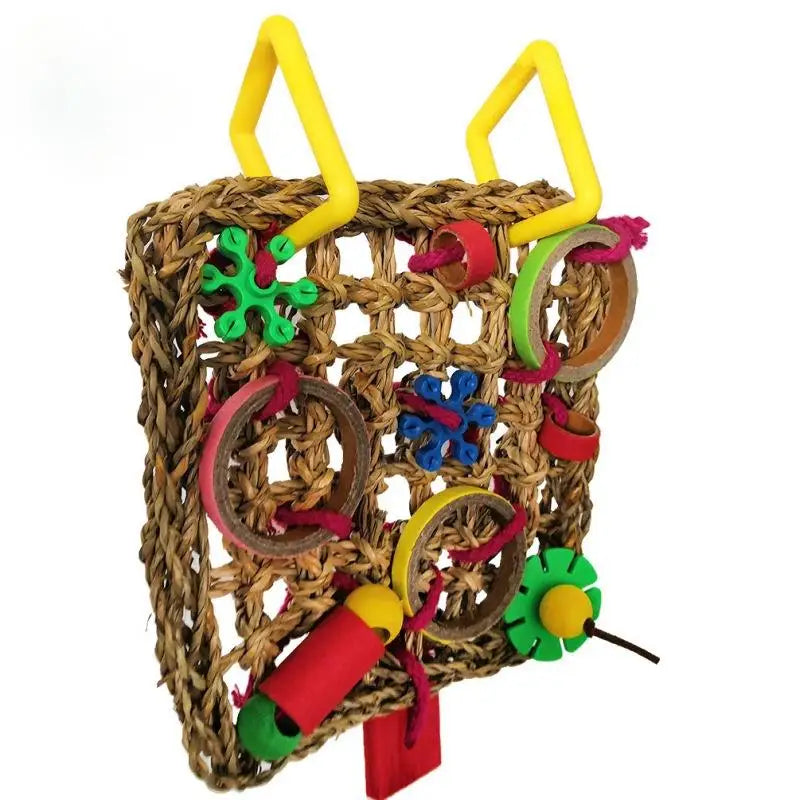 Bird Climbing Net Parrot Toys Woven Seagrass Biting Hanging Hemp Rope Swing Play Ladder Chew Foraging Colorful Funny Parrot Toys