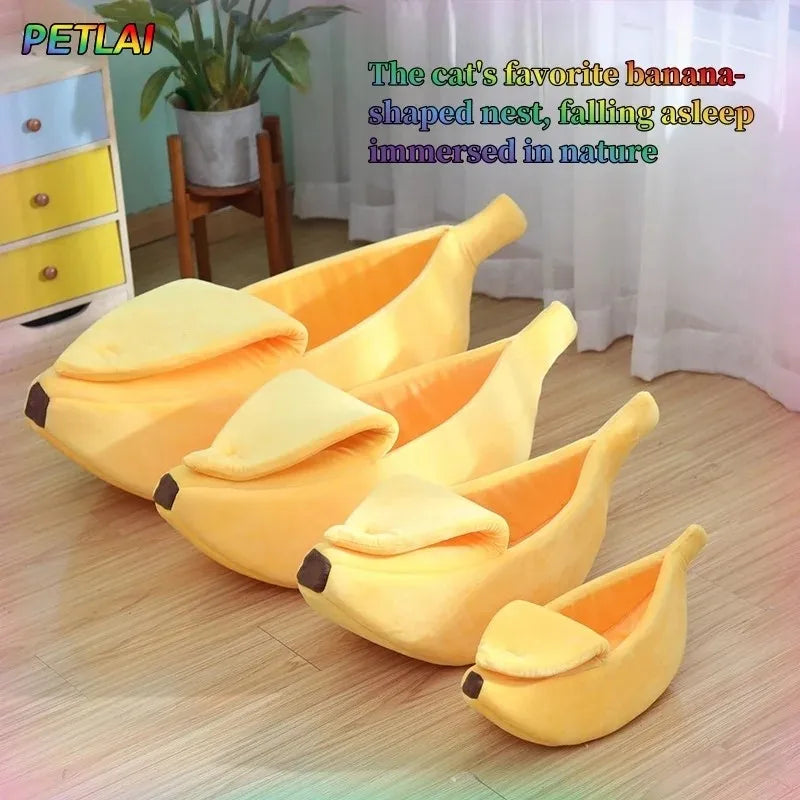 Banana cat bed super soft house lovely banana boat semi-closed warm pet bed cat accessories dog bed banana cushions with a lid