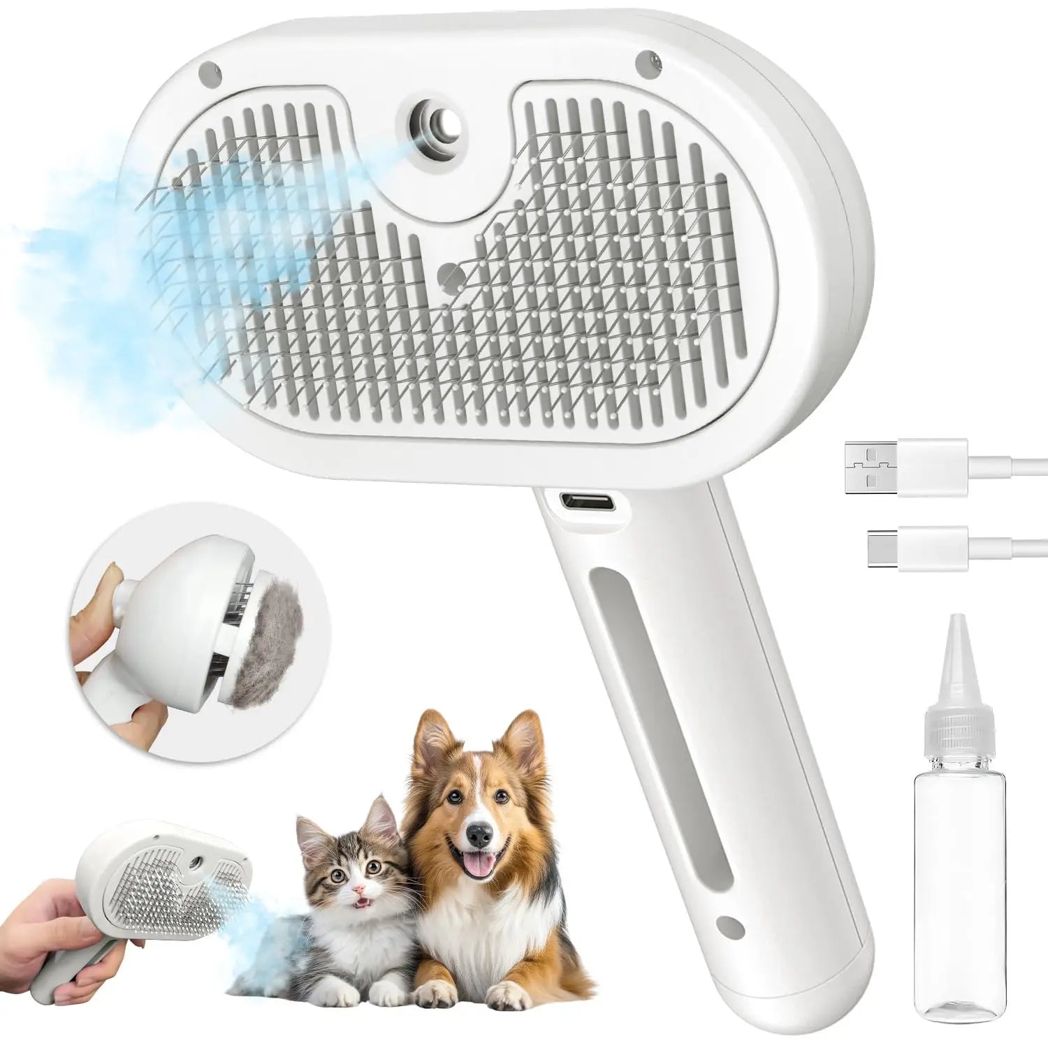 Pet Spray Hair Comb Pet Hair Remover Cleaning Brush Cats Grooming Dog Accessories Tools Dematting Water Mist Humidifier Comb