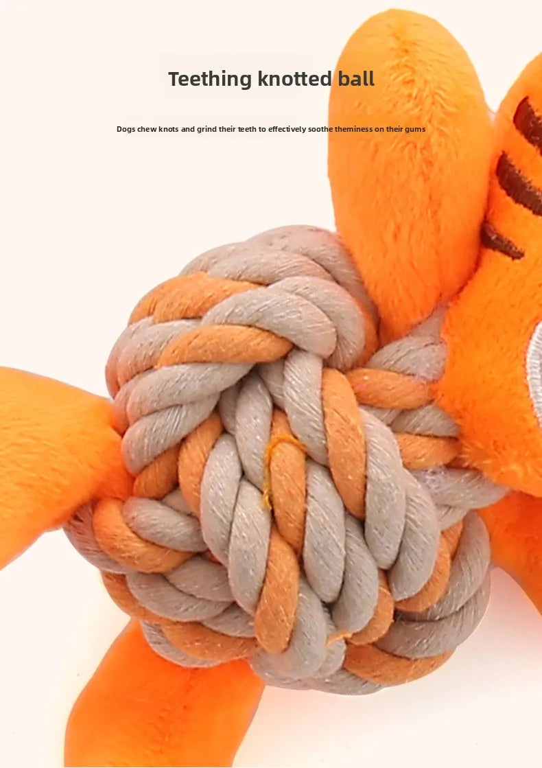 Christmas Plush Dog Toys with Cotton Rope & Squeakers  Chew Resistant Animal Dental Toys for Puppies Teething Chew Toys