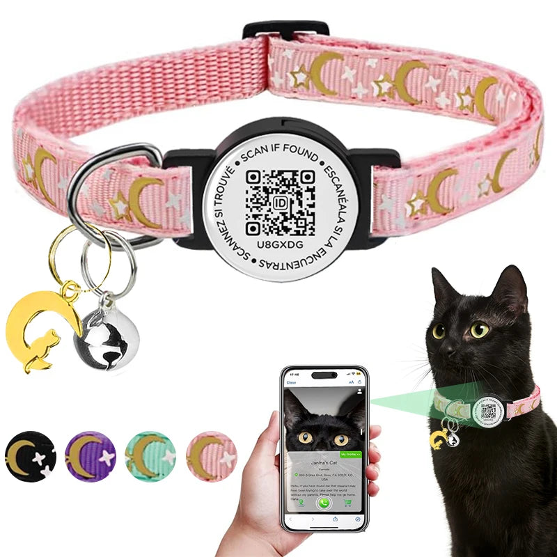 QR Code Pet Tag Cat Collar Breakaway with QR ID Tag, Puppy Cat Accessories Glow Kitten Collars, Cat Tag, Safety Quick Release