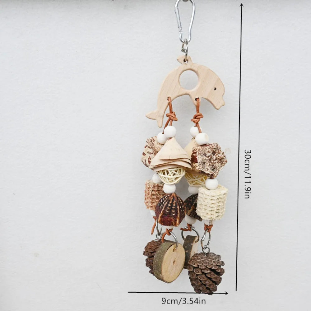 Bird Toys Chewing Toy Parrot Cage Bite Toy Corn Husks Color Wood Beads Entertainment Toys for Small and Medium Parrots Birds