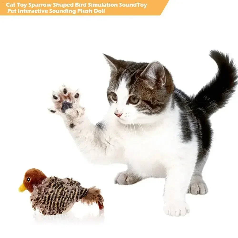 Washable Interactive Cat Toys Plush Flying Bird Squeak Cat Toy Sparrow Catnip Toys Vivid Chirping Simulation Bird Interactive