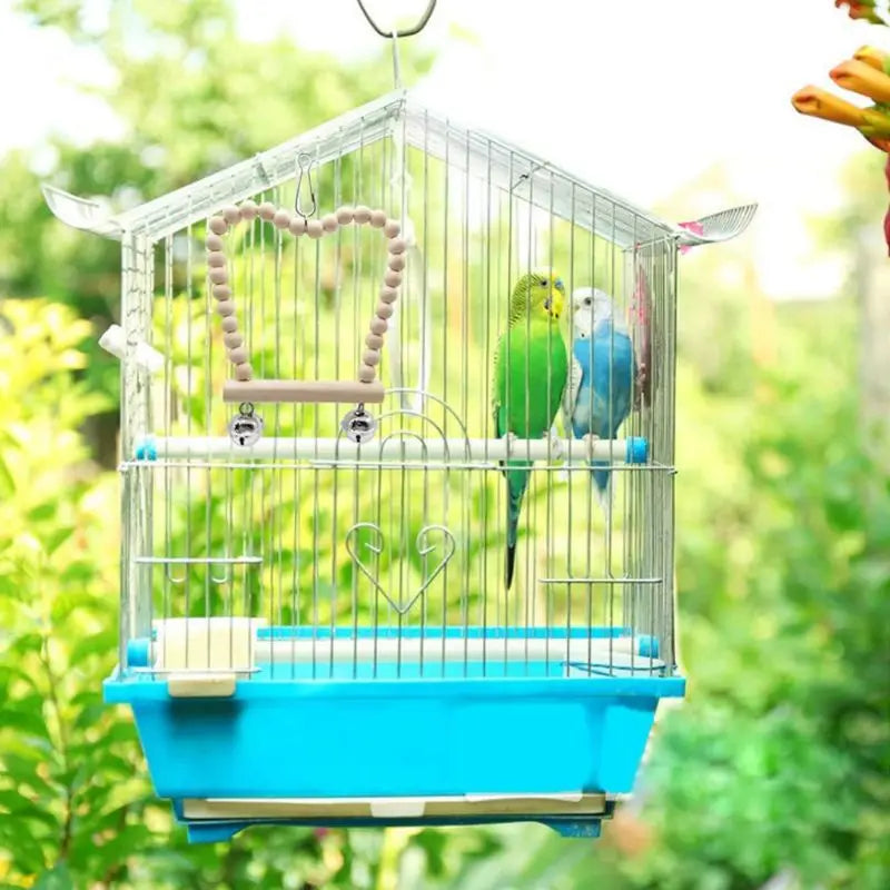 8 Pcs/set Pet Bird Swing Chew Bird Toys, Wood Hanging Bell, Birds Cage Accessiories, Parrot Toys Random Color