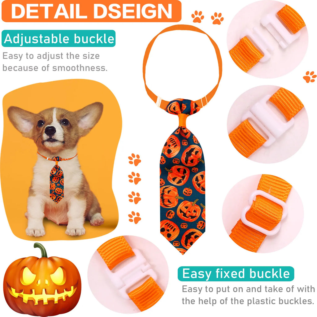 20PCS Pumpkin Print Adjustable Dog Bow Ties Collars Halloween Dog Accessories Puppy Neckties For Dogs and Cats Supplies Bulk