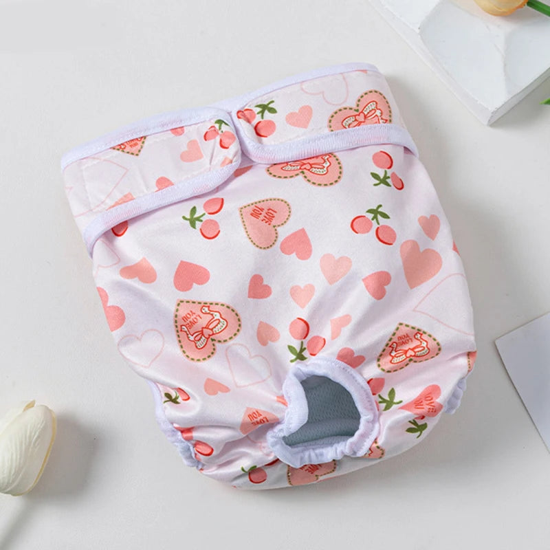 Washable Dog Diapers Female Cute Fruits Print Adjustable Puppy Shorts Dog Clothes Dog Physiological Pants Pet Dog Accessories