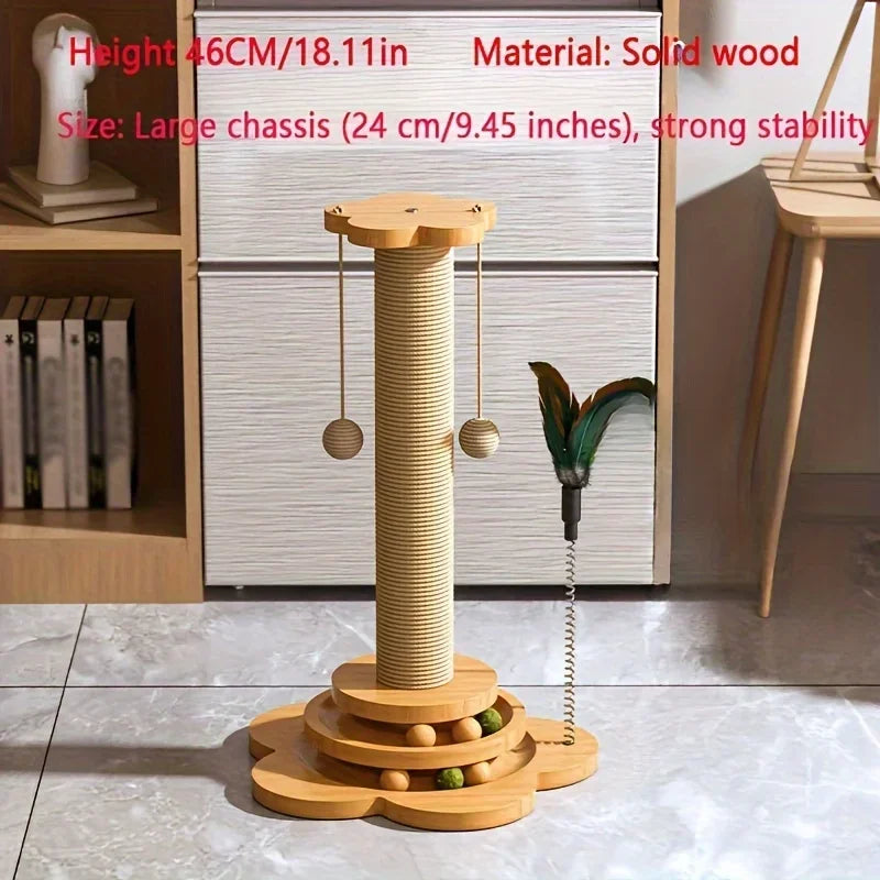 Solid Wood Cat Turntable Cat Scratching Post, Cat Teaser Stick, Cat Scratching Board for Cats, Durable Cat Toys