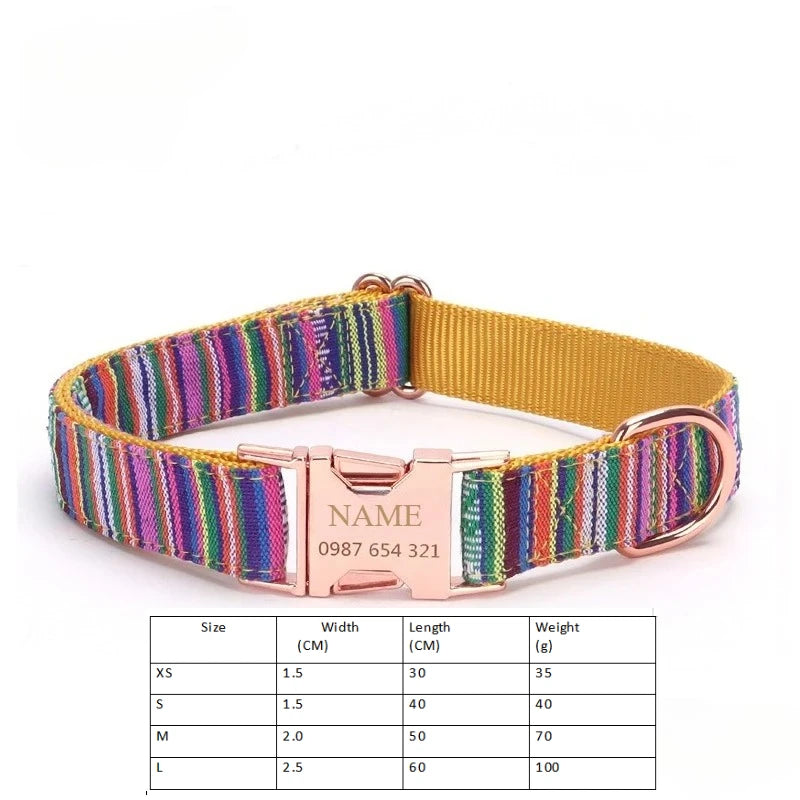 Customized Name Number Dog Collar Bohemian Stripe Plaid Pet Traction Rope Ethnic Pet Collars with Buckle Dog Accessories