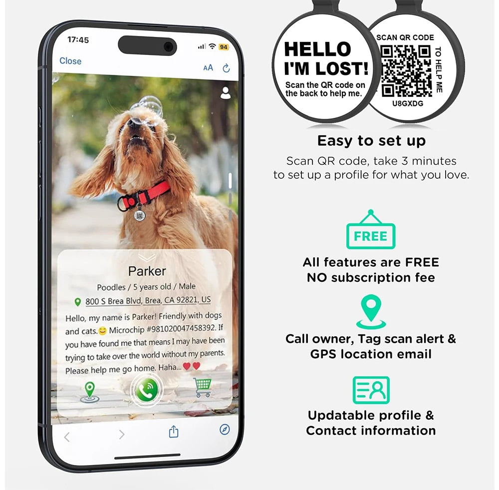 qr code placa nombre perro Dog Accessories QR Dog Tag Pet Tags No Subscription Online Pet Contact, Scan Trace Instant Location