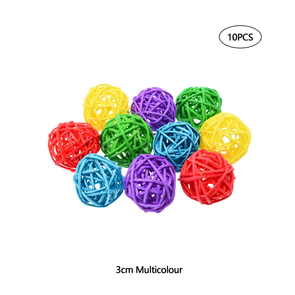 10Pcs Interactive Rattan Balls Parrot Toys Parrot Chewing Bite Toy Brass Bird Training Whistle for Parakeet Budgie Bird Supplies