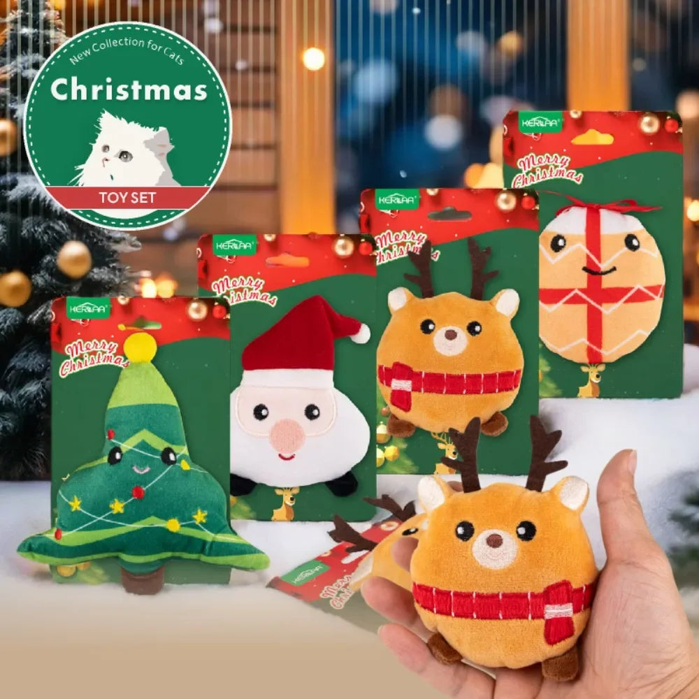 New Christmas Cat Toys Plush To Relieve Boredom and Clean Teeth Accompany Oneself Play with Cats Pet Supplies Christmas Gifts