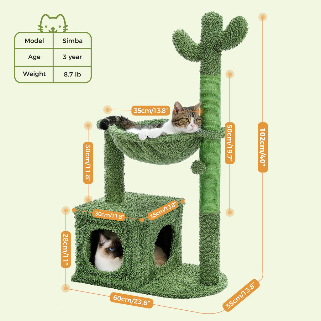 Cactus Cat Tree Small Cat Tower with Spacious Condo,Cozy Hammock,Dangling Ball,Scratching Post Cat Accessories for Indoor Cats