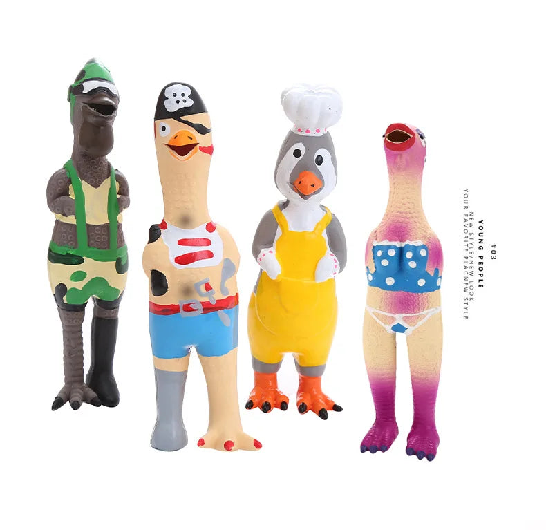 Squeaky Latex Chicken Dog Toys Funny Pirate Soldier Chef Bikini Shapes Loud Scream Chew Toy Pets Squeaky Latex Chicken Toy