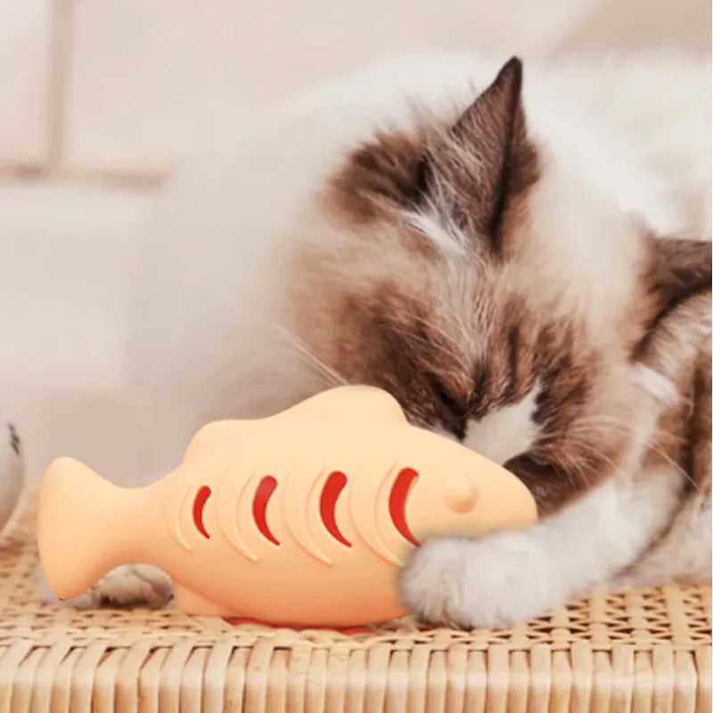 Cat Toy Interactive Silicone Fish Pet Toys For Kitten Teeth Cleaning Leak Food Cat Chew Toys Food Storage Toy Pet Supplies