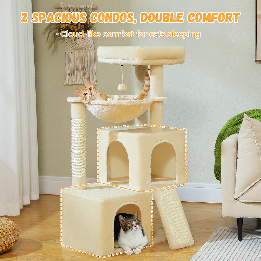 Cat Tree with Natural Sisal Scratching Post,Comfortable Condo,Spacious Top Perch,Cat Accessories,Toy,Cat Tower for Indoor Cats