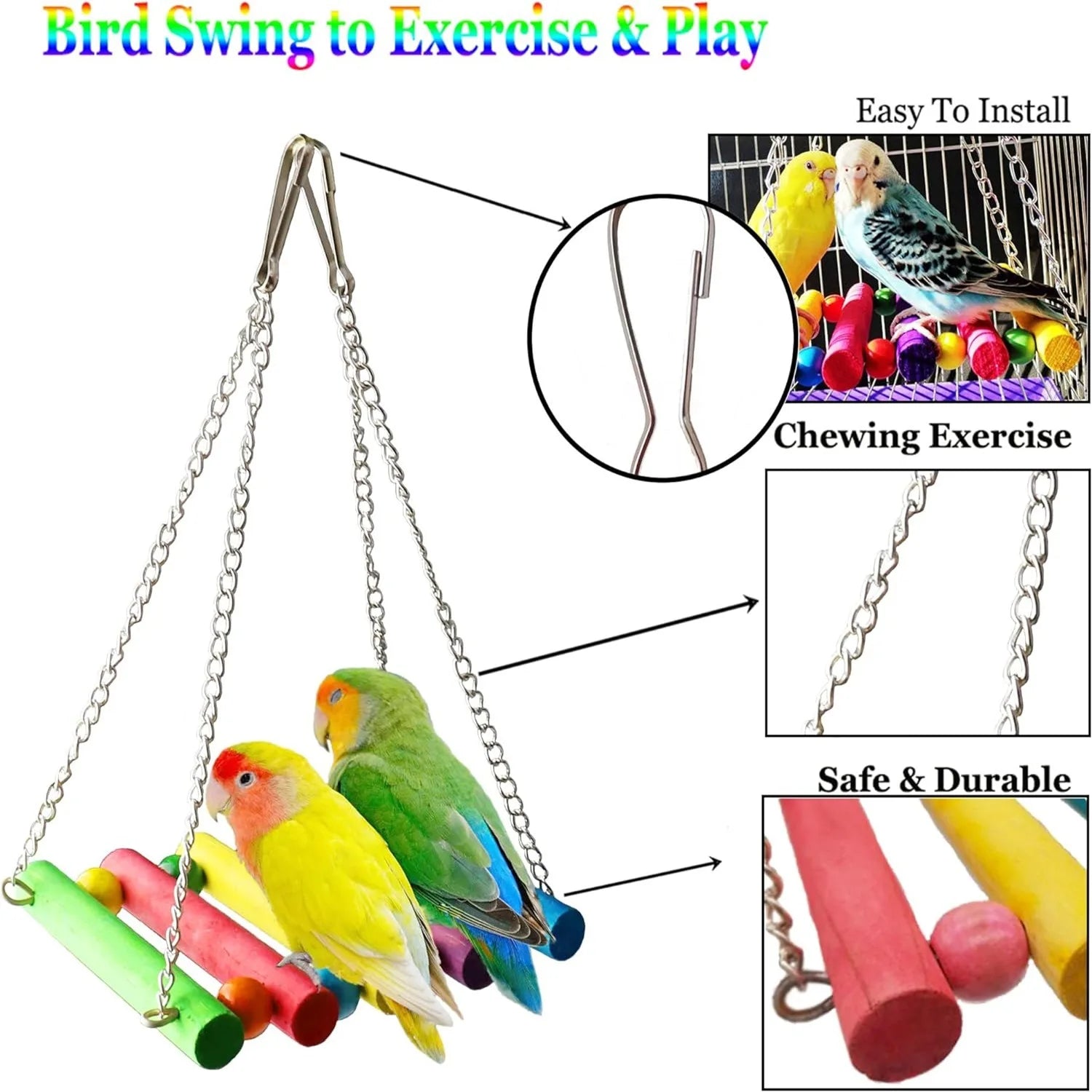 Bird and Parrot Toys Swing BirdCage Decoration Mirror Staircase Wind ChimesBird Accessories Toys for Birds juguetes para pájaros