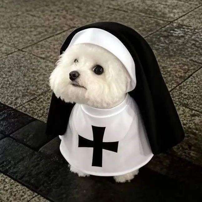 Halloween Cats Nun Costume Jesus Cross Print Kitty Clothes for Small Dogs Funny Cute Dress Up Party Pet Overalls Cat Accessories