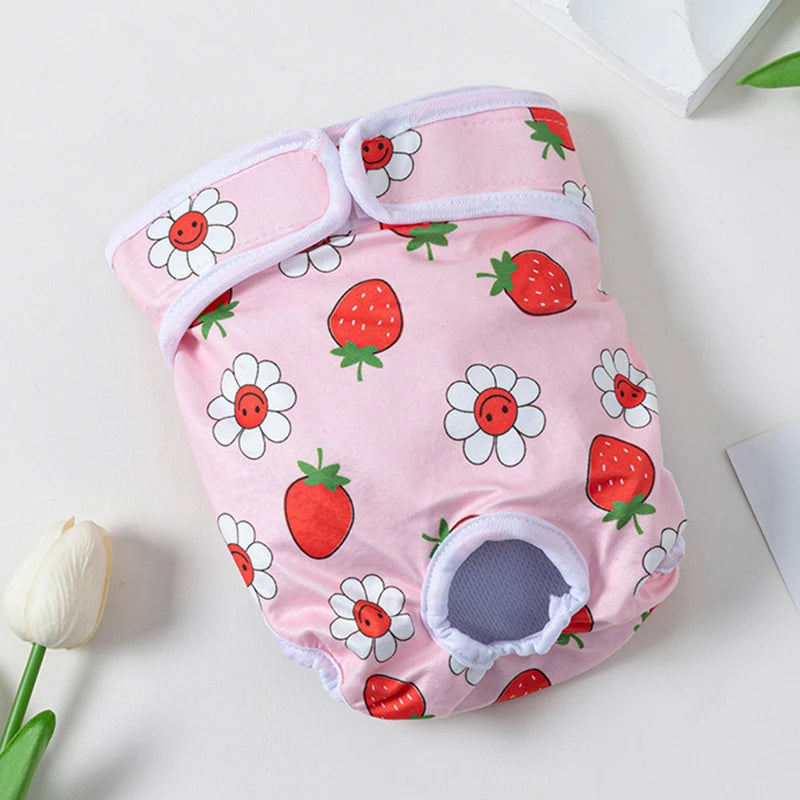 Washable Dog Diapers Female Cute Fruits Print Adjustable Puppy Shorts Dog Clothes Dog Physiological Pants Pet Dog Accessories