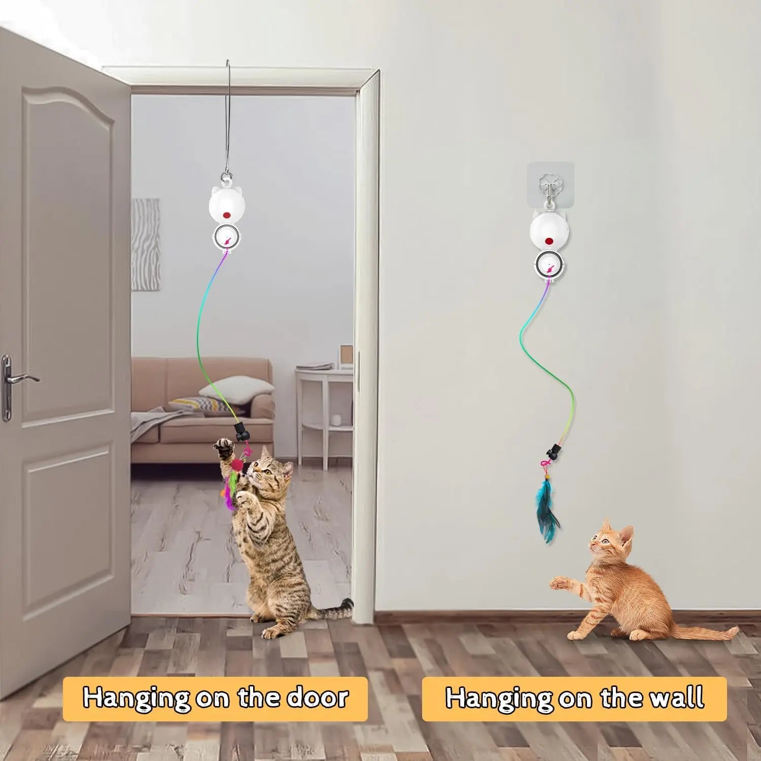 Automatic Feather Cat Toys Interactive Laser Cat Toys for Indoor Cats Random Trajectory Motion Activated Hanging Door Kitten Toy