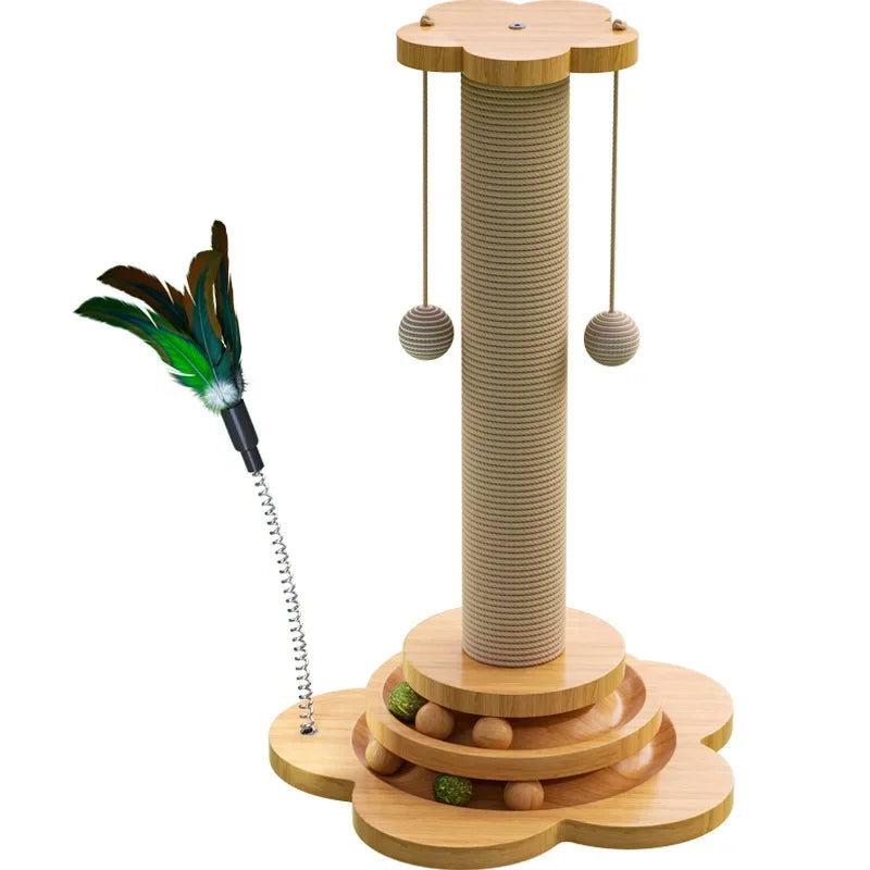 Solid Wood Cat Turntable Cat Scratching Post, Cat Teaser Stick, Cat Scratching Board for Cats, Durable Cat Toys